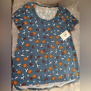 LuLaRoe Sports Pattern Short Sleeve Tee - Blue and Orange